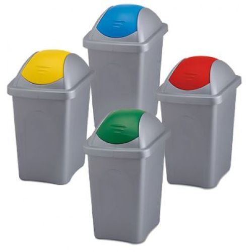 Кош за разделно събиране на отпадъци, PVC, 30 л, 290х309х500 мм, сиво тяло и син капак — Joya.bg