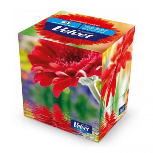 Козметични кърпи за лице Velvet Cube Style , 21х20.5 см, 3 пласта, бели, 56 къса в кутия 1