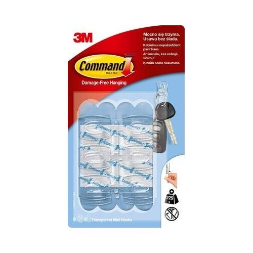 Куки за окачвване 3М Command™ 17006CLR-CEE, Mini, 22x28 мм, 6 куки, 8 ленти, прозрачни — Joya.bg 1