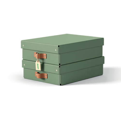 Кутия за съхранение LEITZ Puro, с капак, medium, 270х100х370 мм, рециклиран картон, зелена 1