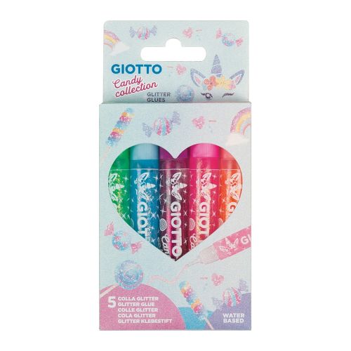 Лепило с брокат GIOTTO Candy Glitter, течно, на водна основа, 5 цвята х 10.5 мл 1