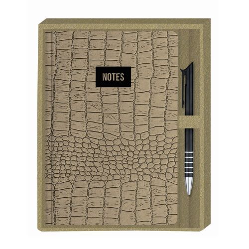 Луксозен комплект LASTVA Croco бележник А5 и метална химикалка в кутия, бежов — Joya.bg