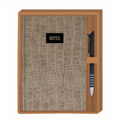 Луксозен комплект LASTVA Croco бележник А5 и метална химикалка в кутия, кафяв — Joya.bg