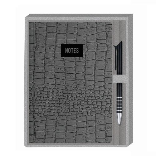 Луксозен комплект LASTVA Croco бележник А5 и метална химикалка в кутия, сив — Joya.bg