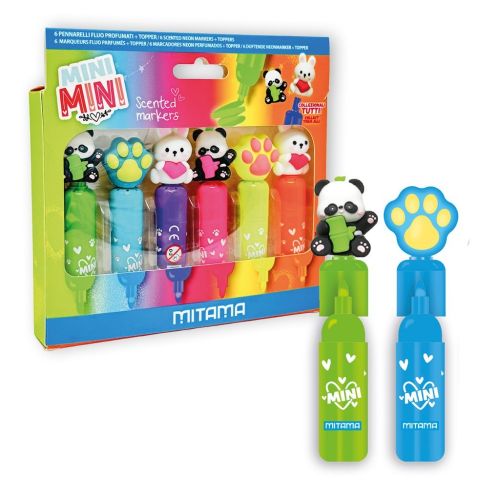 Маркери MITAMA Mini Mini FLUO, ароматизирани, капачка topper, 6 цвята, опаковка 3 бр. 1