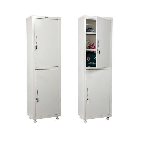 Медицински шкаф Hilfe  МД 1 1650 SS,1655/1755x500x320 мм, 4 рафтa, 2 плътни врати, бял — Joya.bg