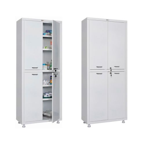 Медицински шкаф Hilfe МД 2 1670 SS, 1655/1755x700x320 мм, 4 рафтa, 4 плътни врати, бял — Joya.bg