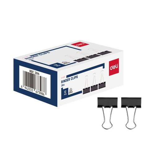 Метални щипки Deli 25 мм, EZ64, черни, кутия 12 бр. — Joya.bg