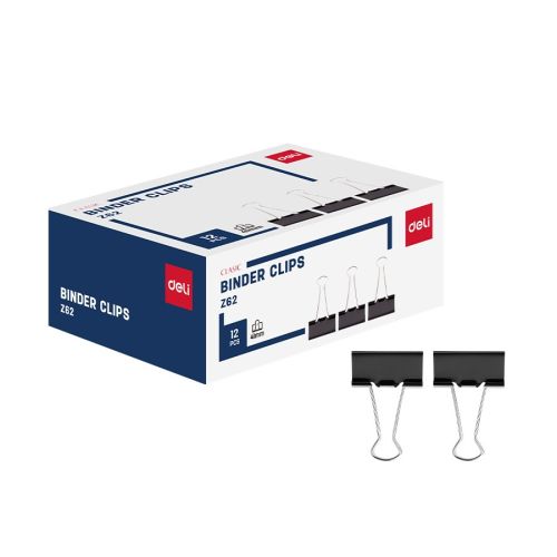 Метални щипки Deli 41 мм, EZ62, черни, кутия 12 бр. — Joya.bg