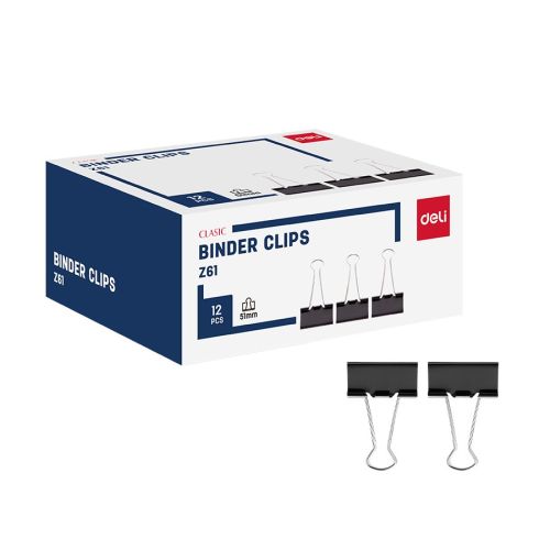 Метални щипки Deli 51 мм, EZ61, черни, кутия 12 бр. — Joya.bg