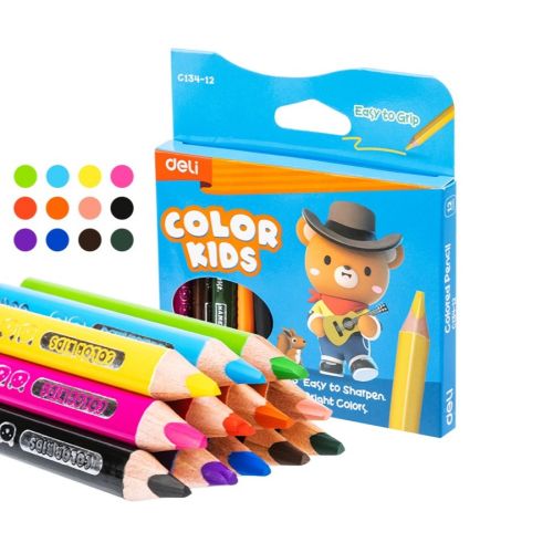 Мини цветни моливи Deli Color Kids EC134-12, джъмбо триъгълно тяло, 12 цвята — Joya.bg 1