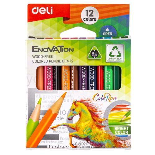 Мини цветни моливи Deli Enovation EC114-12, триъгълно тяло, 12 цвята 1