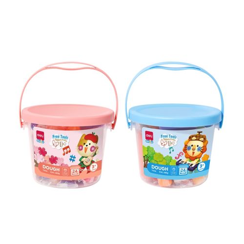 Моделин Deli Genius Dough EY006, с аксесоари, 480 г, 24 цвята, в кофа 1