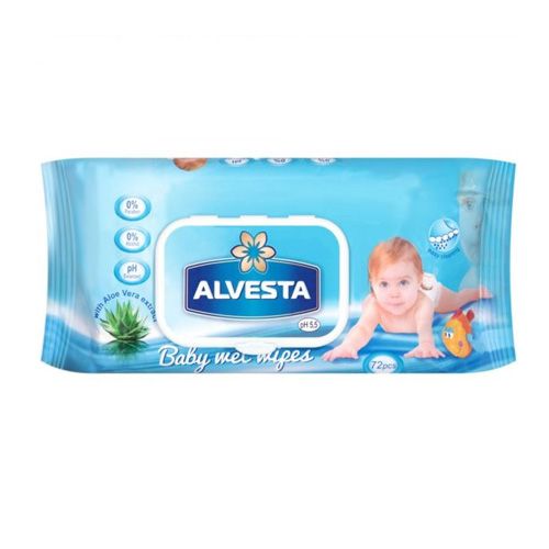 Мокри кърпи Alvesta Baby  с екстракт от алое вера, без алкохол, 72 бр. — Joya.bg 1