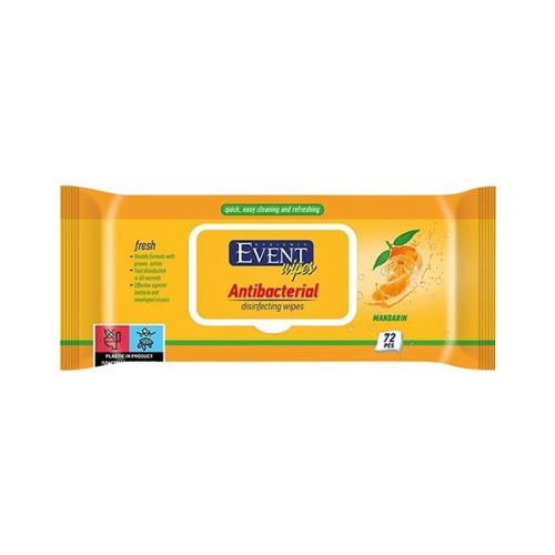Мокри кърпи Event, антибактериални, аромат на мандарина, без алкохол, 72 бр. — Joya.bg