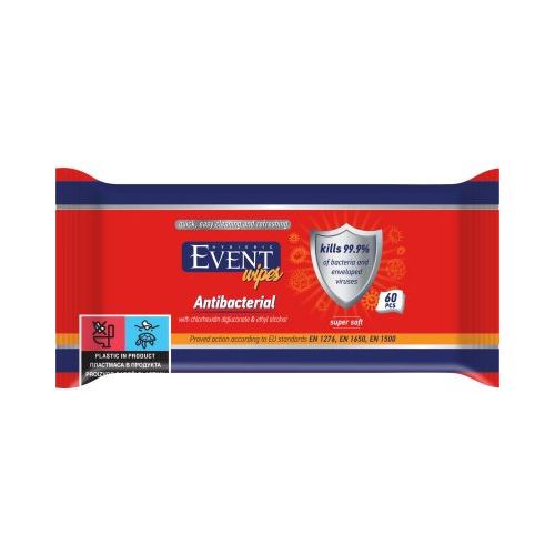 Мокри кърпи Event, антибактериални, с алкохол и хлорхексидин, 60 бр. 2