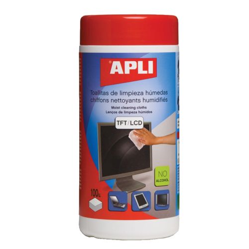 Мокри кърпи за екрани и офис техника APLI , голяма туба 100 бр. 1