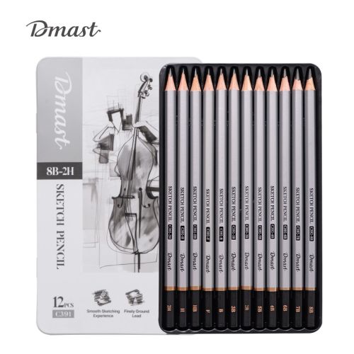 Моливи без гума Deli Dmast EC391, шестоъгълно тяло, 2H-8B, 12 бр. в метална кутия — Joya.bg 1