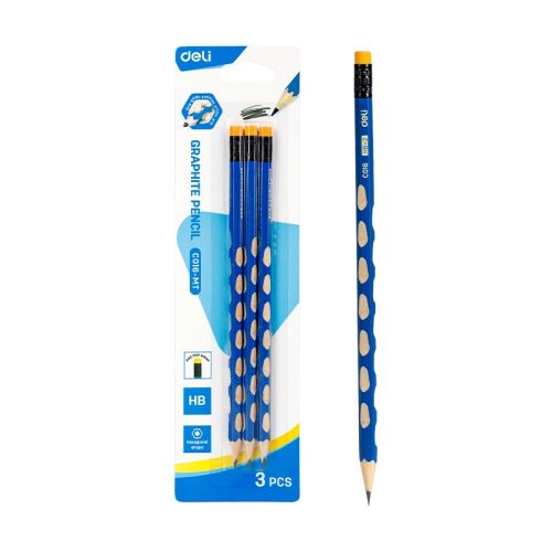 Моливи с гума Deli U-Touch EC016-MT, шестоъгълно тяло, HB, 3 бр. — Joya.bg 1