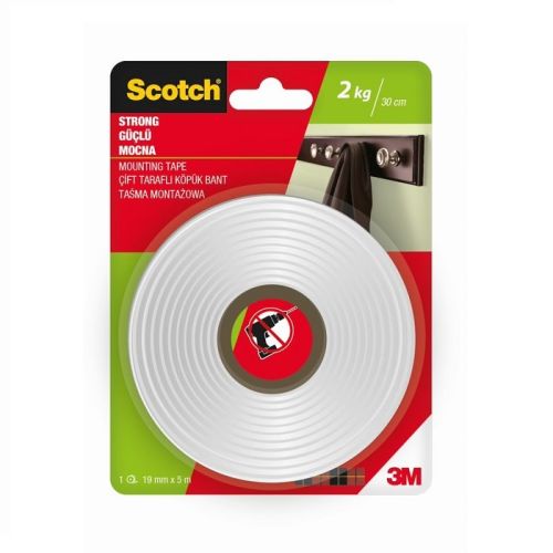 Монтажна лента Scotch-FIX Interior 4496G-1915-P, 19 мм x 5 м, издържливост 7 кг, 1 кг/220 мм — Joya.bg 1