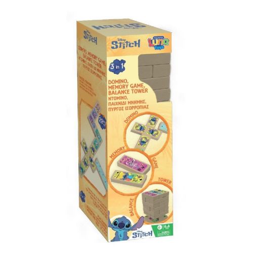 Настолна игра TOWER 3 в 1 Luna Toys STITCH, домино, мемори и дженга, 48 части — Joya.bg 1