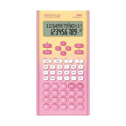 Научен калкулатор Deli Neonup ED300SR-N, 300 функции, 10+2 dgt, 162х82х20 мм, розово-жълт — Joya.bg