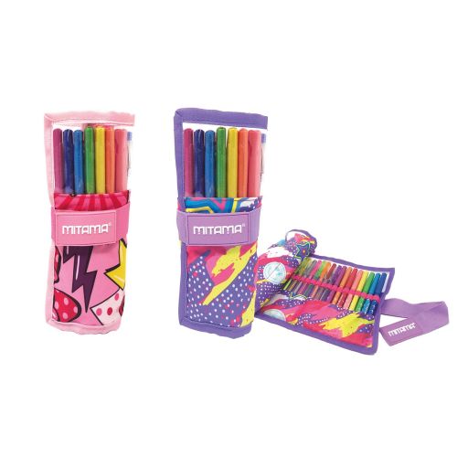 Навиващ се несесер MITAMA 2 in 1 Glitter Roll от 10 цветни химикалки, 7 лепила, 8 флумастери 1
