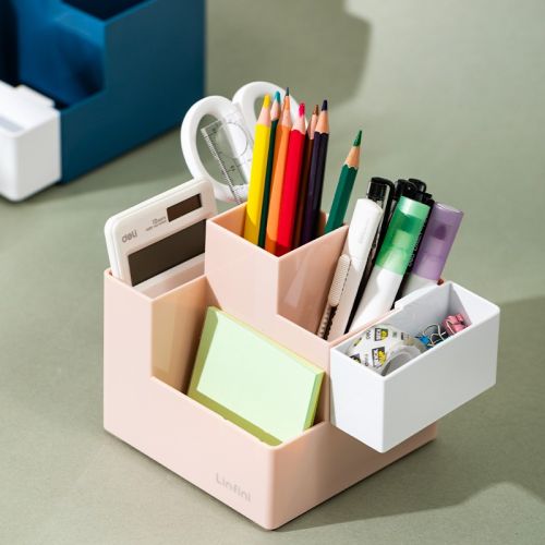 Органайзер за бюро Deli Linfini, EZ072, 5 отделения, 120х120х123 мм, розов — Joya.bg 1