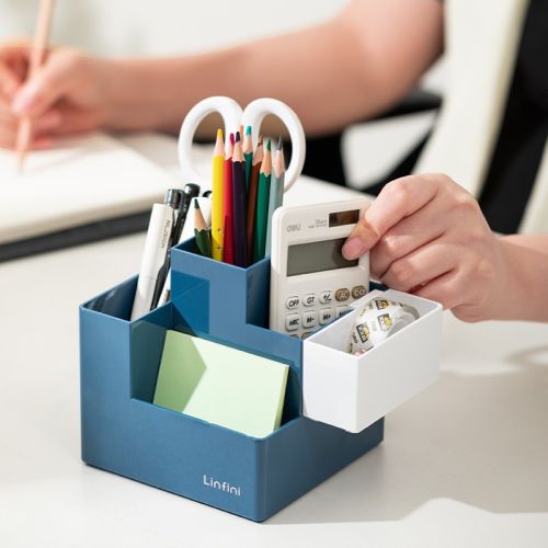 Органайзер за бюро Deli Linfini, EZ072, 5 отделения, 120х120х123 мм, син — Joya.bg 1