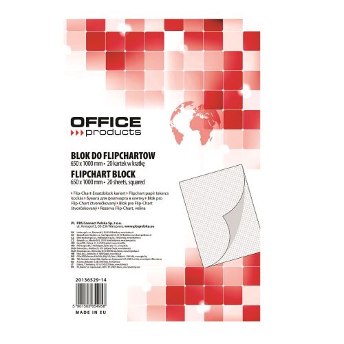 Пад за флипчарт OFFICE PRODUCTS, 65х100 см, кариран офсет 70 г, 20 листа 1