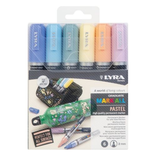 Paint маркери LYRA GRADUATE MARK ALL, пастелни, объл връх 2 мм, 6 цвята 1