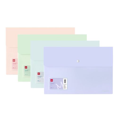 Папка с копче и външен джоб Deli Macaron E5506, FC (A4+), PP 160 mic, асорти 4 цвята — Joya.bg 1