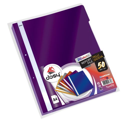 Папка с машинка и перфорация DOSY Metallic A4, PP, 180 mic, лилава