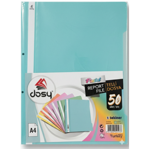 Папка с машинка и перфорация DOSY Pastel A4, PP, 180 mic, тюркоаз
