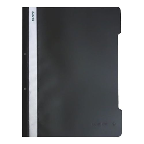 Папка с машинка и перфорация LEITZ, A4, PP 170 mic, кристал, черна 1