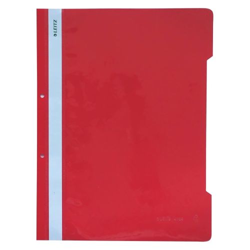 Папка с машинка и перфорация LEITZ, A4, PP 170 mic, кристал, червена 1