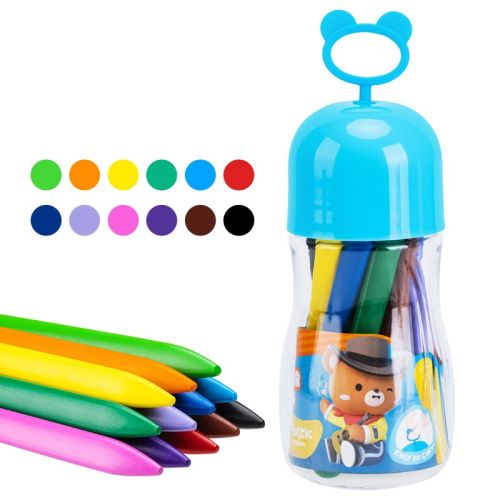Пастели пластик Deli Color Kids EC222-12, ф 8 мм, 106 мм, 12 цвята, в PP тубус — Joya.bg 1