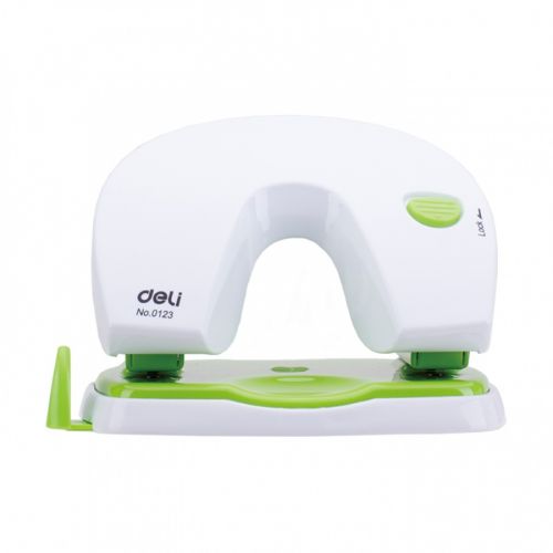 Перфоратор Deli Vivid, E0123, за 20 л.(80 г), с ограничител, пластмаса + метал, бял/зелен 1