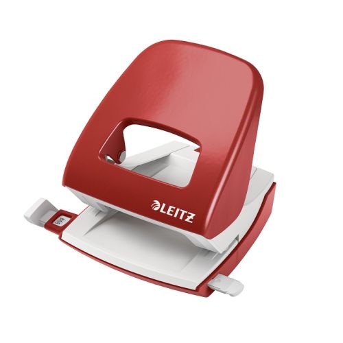 Перфоратор LEITZ 5008 NeXXt, за 30 л.(80 г), с ограничител, 98x109x121 мм, метален, червен — Joya.bg 1