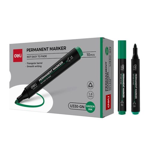 Перманентен маркер Deli EU330-GN, объл връх 1.8 мм, зелен 1