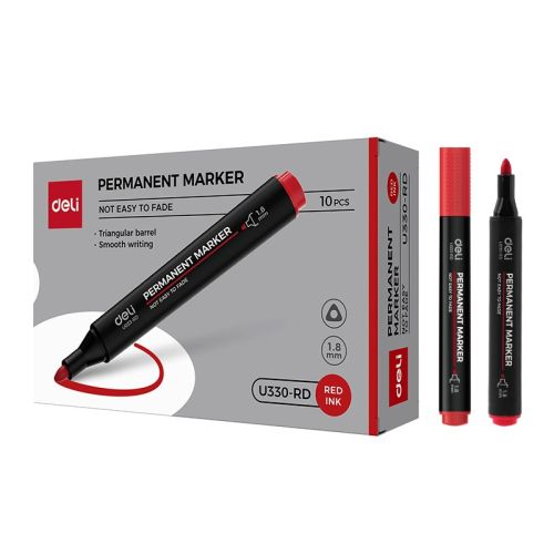 Перманентен маркер Deli EU330-RD, объл връх 1.8 мм, червен 1