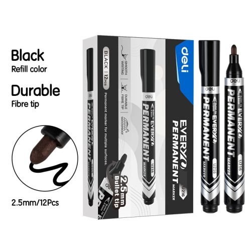 Перманентен маркер Deli EveryU EU216-BK, объл връх 2.5 мм, черен 1