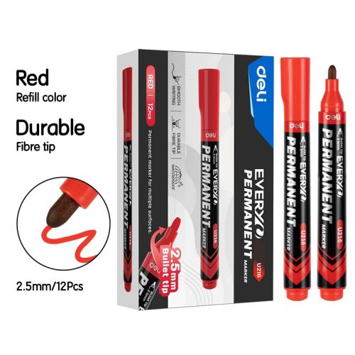 Перманентен маркер Deli EveryU EU216-RD, объл връх 2.5 мм, червен 1