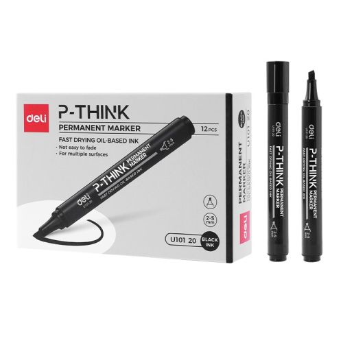 Перманентен маркер Deli think EU10120, скосен връх 1.5-5 мм, черен 1