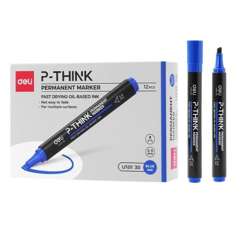Перманентен маркер Deli think EU10130, скосен връх 1.5-5 мм, син 1