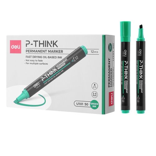 Перманентен маркер Deli think EU10150, скосен връх 1.5-5 мм, зелен 1
