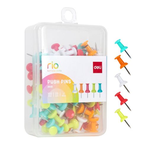 Пинове за коркова дъска Deli Rio, E0031, 23 мм, цветни, кутия 100 бр. — Joya.bg 1