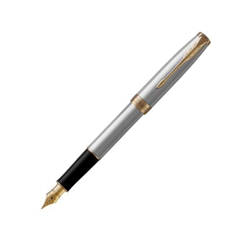 Писалка PARKER Royal Sonnet St. Steel GТ, стоманено тяло, позлатен клип, черен 1