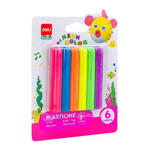 Пластилин Deli Genius Neon EH713, 70 г, 6 цвята неон — Joya.bg 1