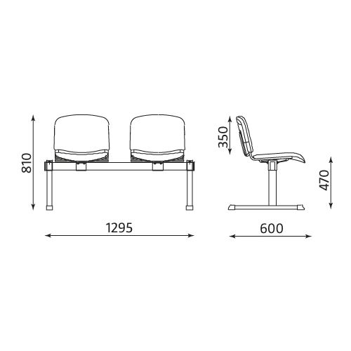 Посетителска пейка с две места ISO C2, дамаска, черна метална база, тъмносива